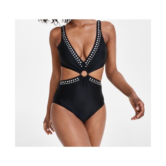 Bar III BLACK/SILVER Tell Me About It Stud One-Piece Swimsuit US X-Small NWT - Picture 1 of 1
